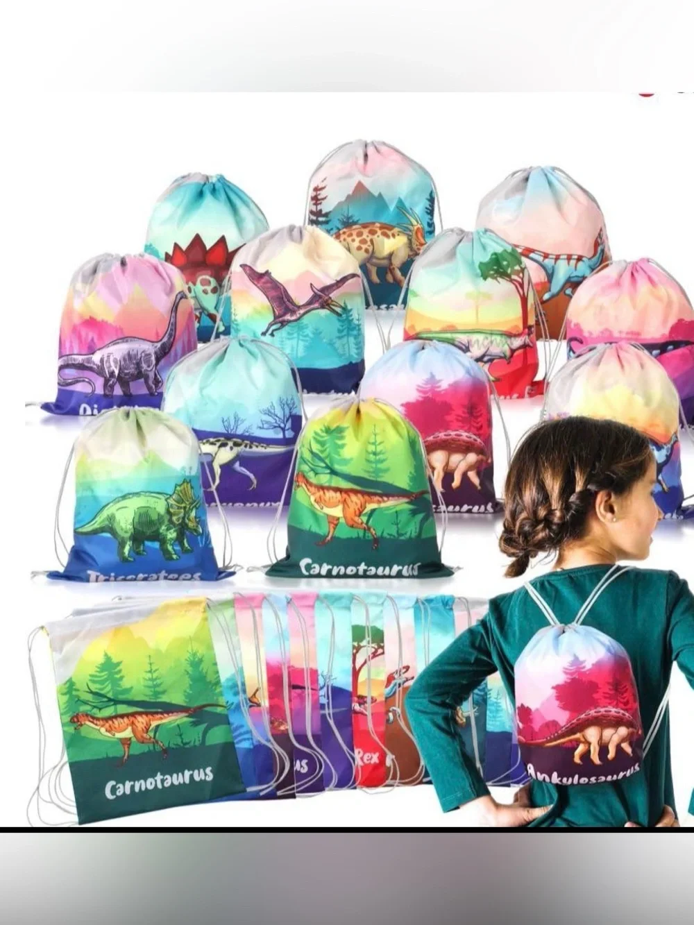 30 Dinosaur Drawstring Bags ALL NEW Perfect for kids, goodie bags